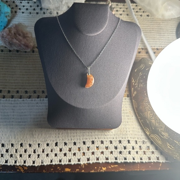 Sunstone Crescent Moon Pendant Necklace - Picture 12 of 13